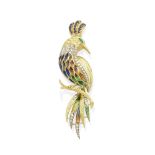 An enamel and diamond bird brooch