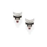 A pair of Diamond and ruby ear clips, Cartier
