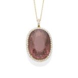 A pink tourmaline and diamond pendant with chain