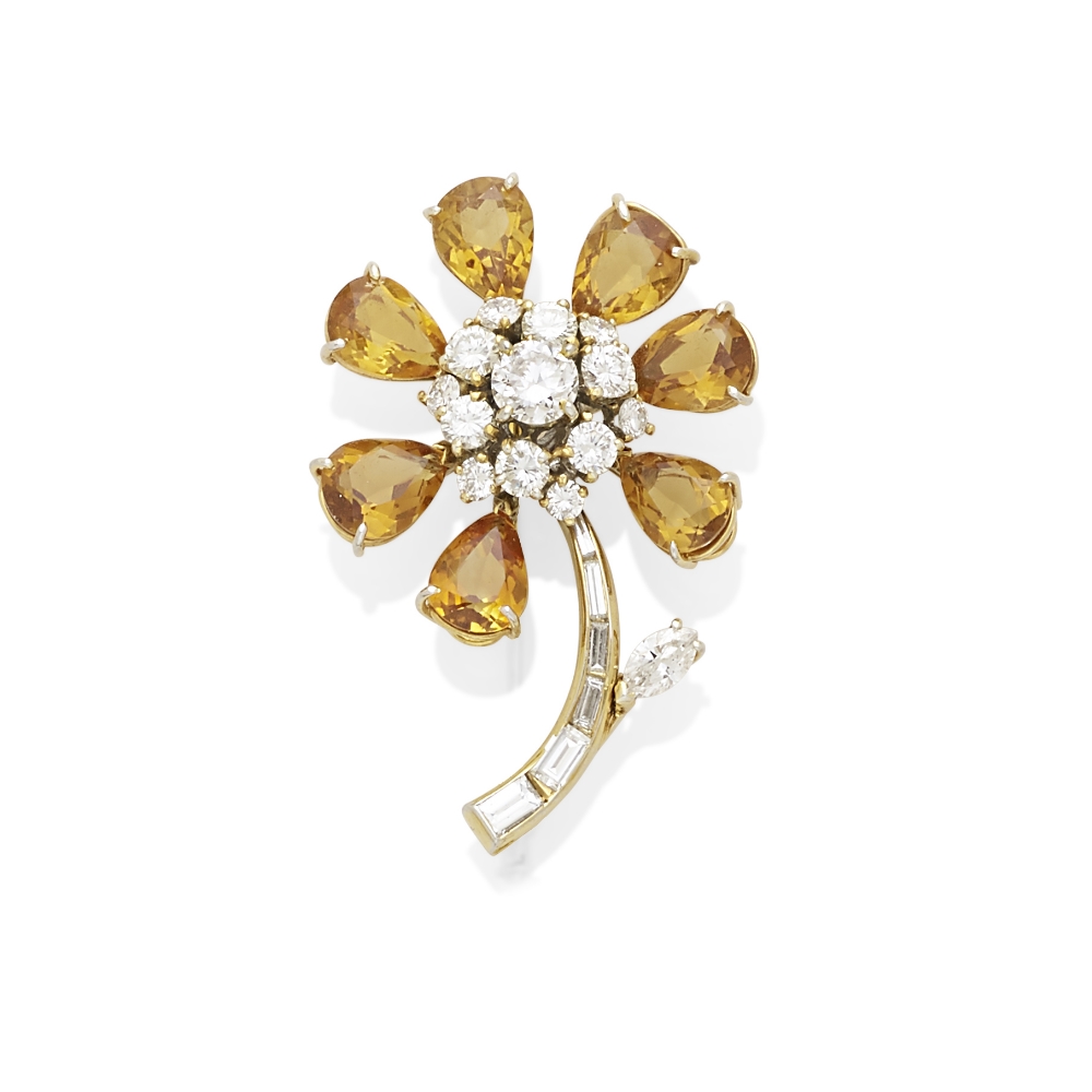 A citrine and diamond brooch