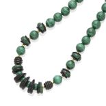 A malachite and black onyx bead necklace