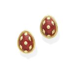 A pair of 18k gold and enamel 'Dot Lozenge' earclips, Jean Schlumberger for Tiffany & Co.