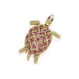 A ruby and cabochon sapphire turtle brooch, Cartier, France