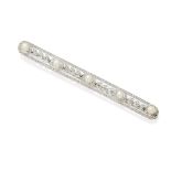A pearl and diamond bar pin,