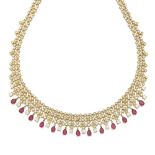 A diamond and ruby bib necklace