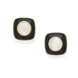 A pair of onyx and mother-of-pearl cameo ear clips, Trianon