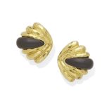 A pair of gold and Ebony ear clips, Henry Dunay