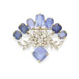 A sapphire and diamond brooch