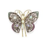 A gem-set butterfly brooch