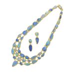 An opal necklace and earring set, C. Tyler