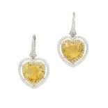 A pair of citrine and diamond ear pendants