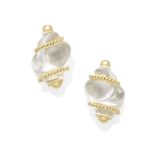 A pair of rock crystal and gold ear clips, Seaman Schepps