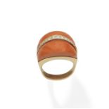 A coral and diamond bombé ring