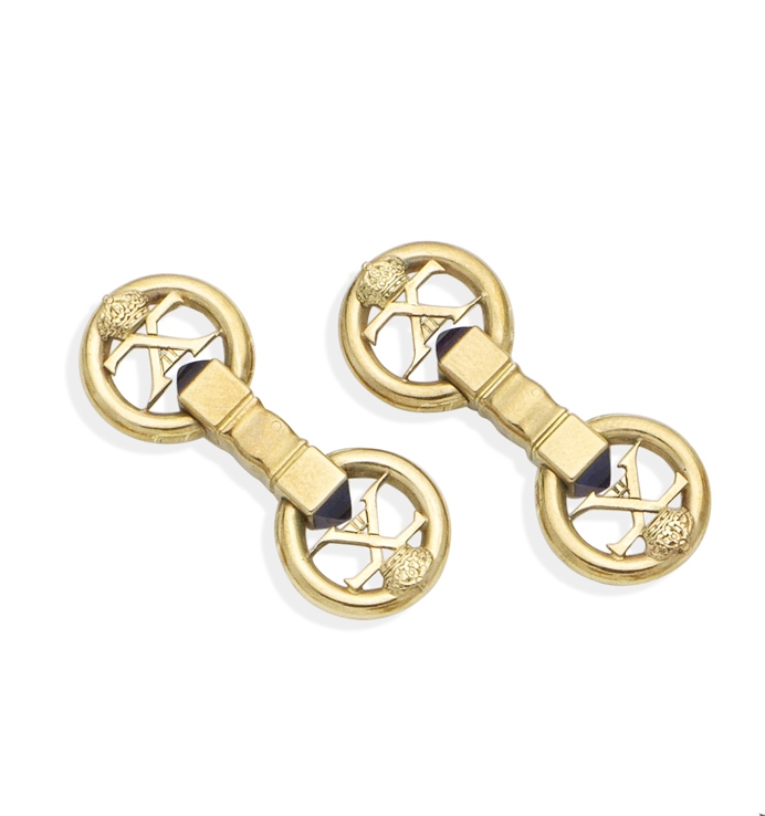 A pair of sapphire stirrup cufflinks, by Cartier