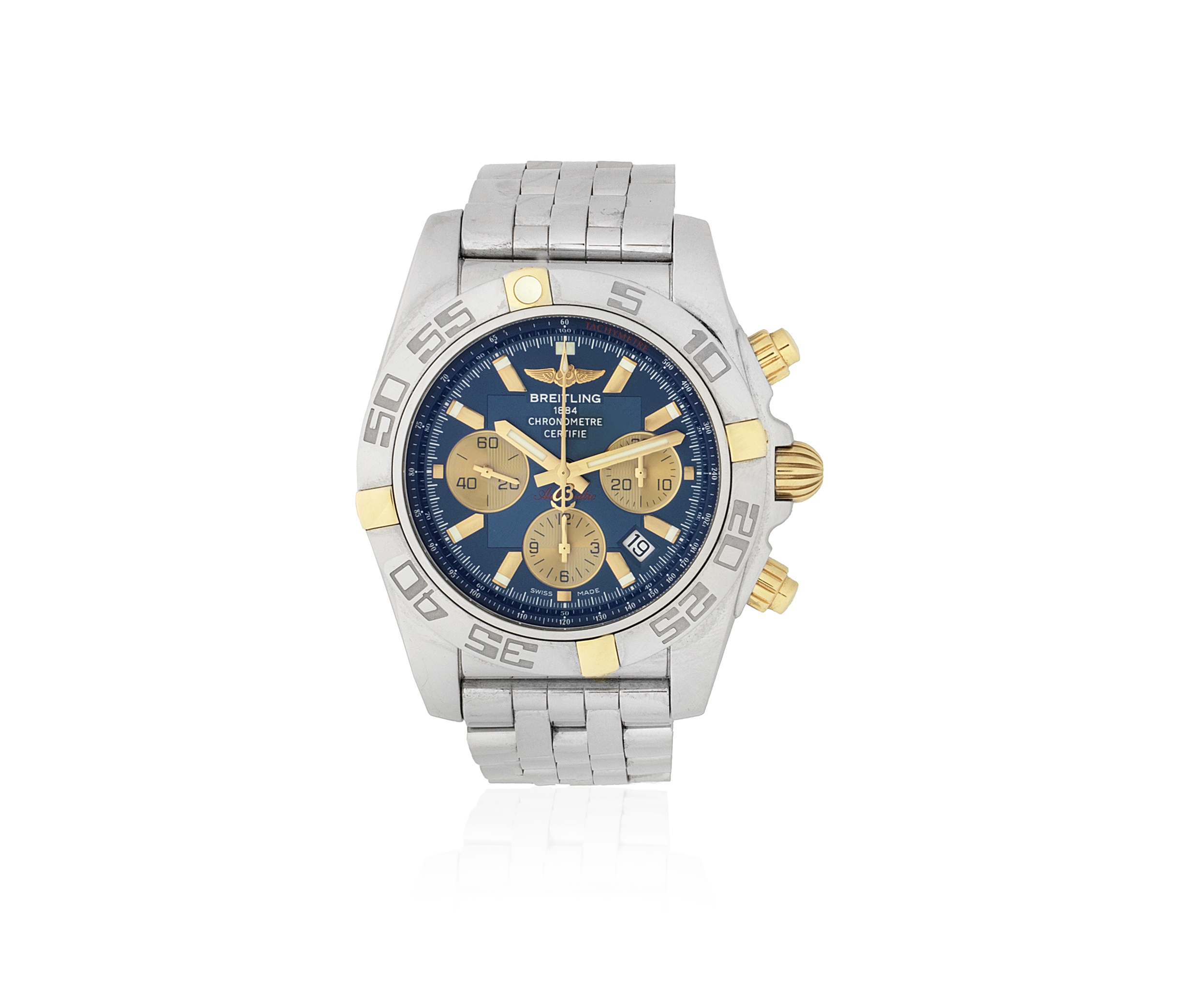 Breitling. A stainless steel and gold automatic calendar chronograph bracelet watch Chronomat, R...