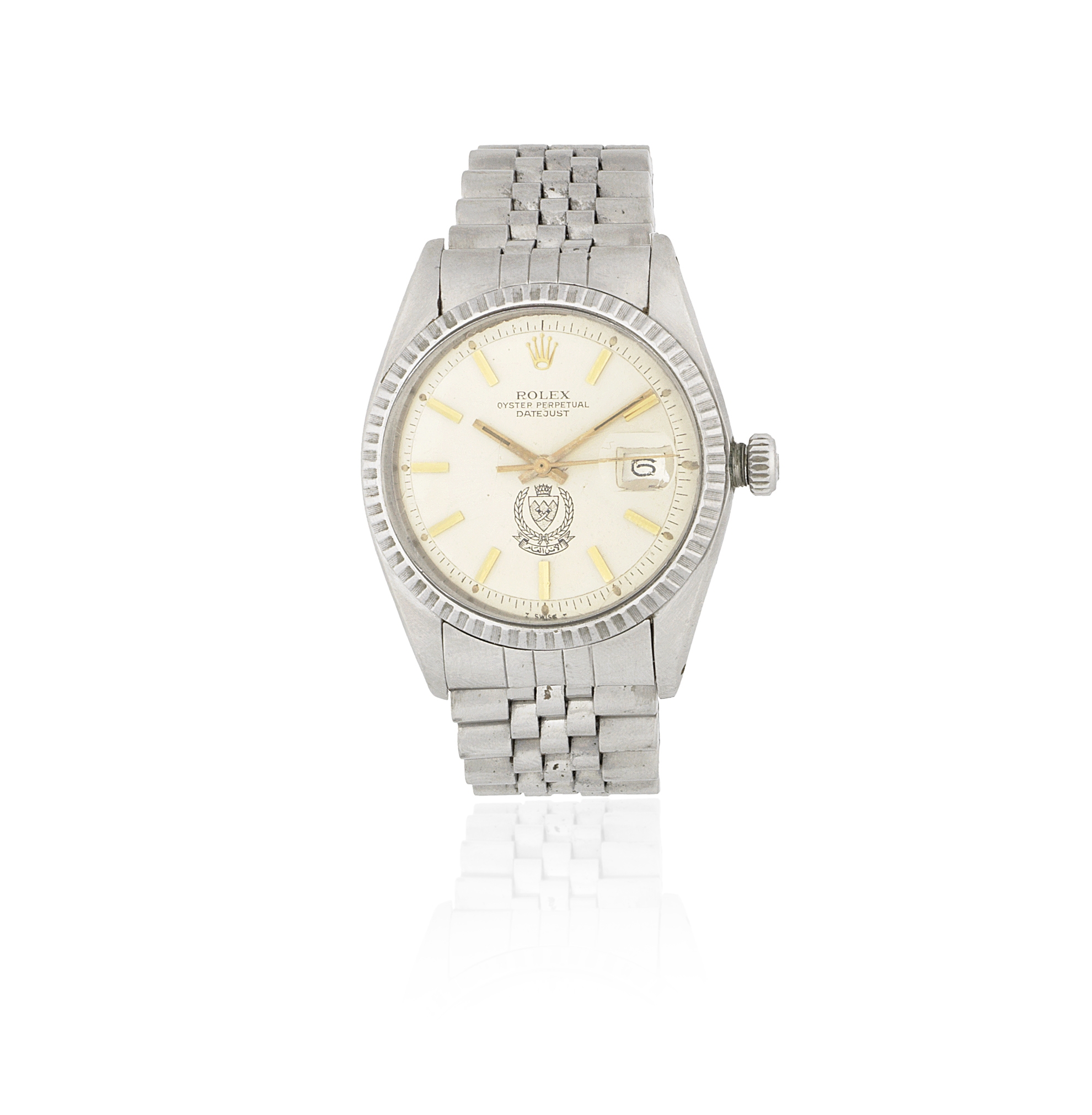 Rolex. A stainless steel automatic calendar bracelet watch with Bahrain emblem Datejust, Ref: 16...