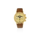 Heuer. A gold plated manual wind calendar chronograph wristwatch with moon phase Golden Hours, C...