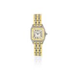 Cartier. A lady's stainless steel and gold quartz bracelet watch Panthere, Circa 2000