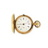 Lattès Frères & Cie à Genève. An 18K gold keyless wind full hunter chronograph pocket watch with ...