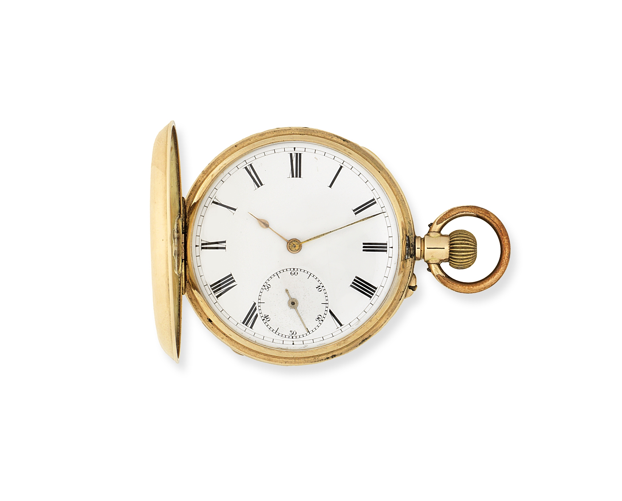 A 14K gold keyless wind full hunter pocket watch Circa 1900