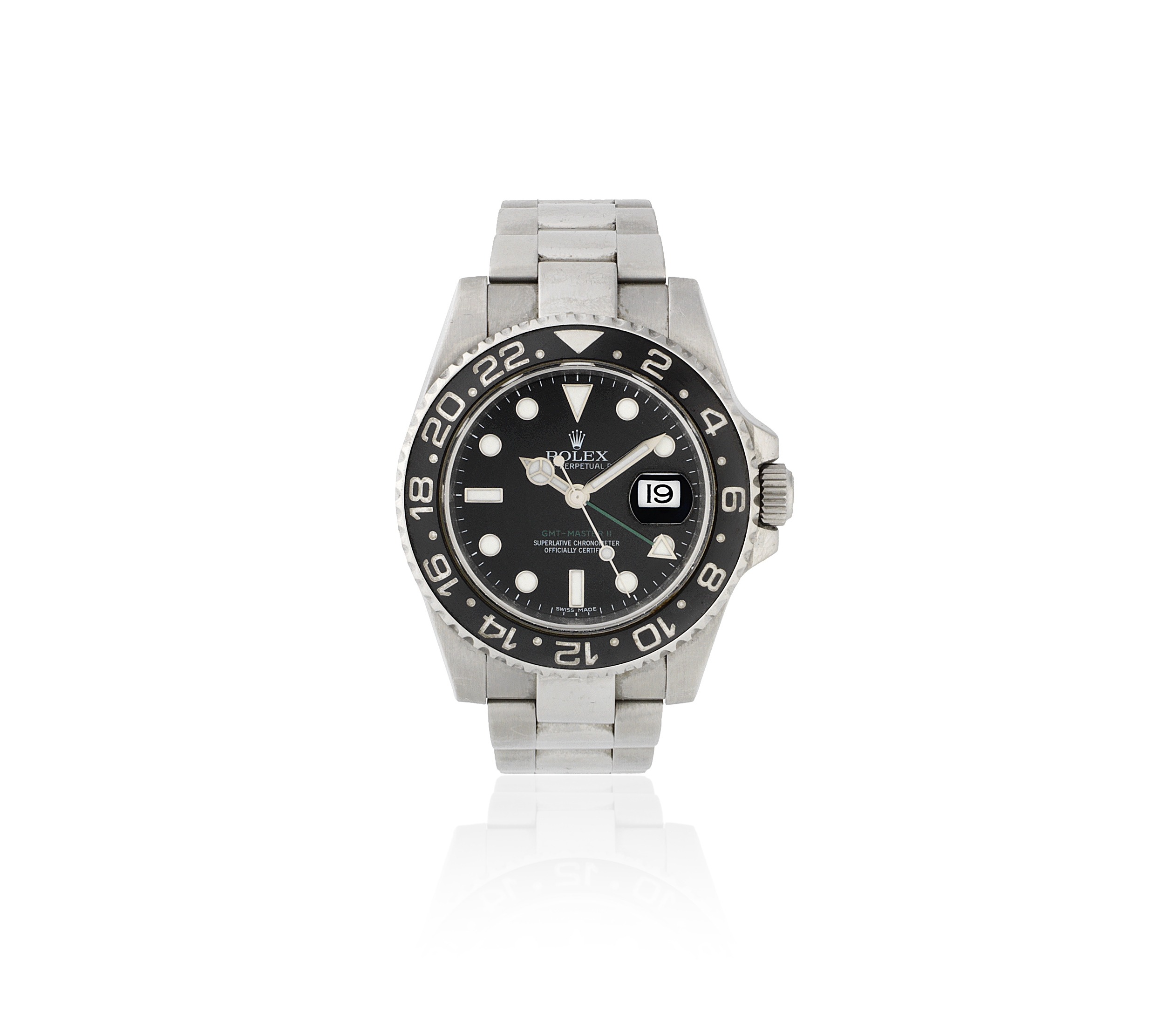 Rolex. A stainless steel automatic calendar bracelet watch GMT Master II, Ref: 11671OLN, Sold 19...