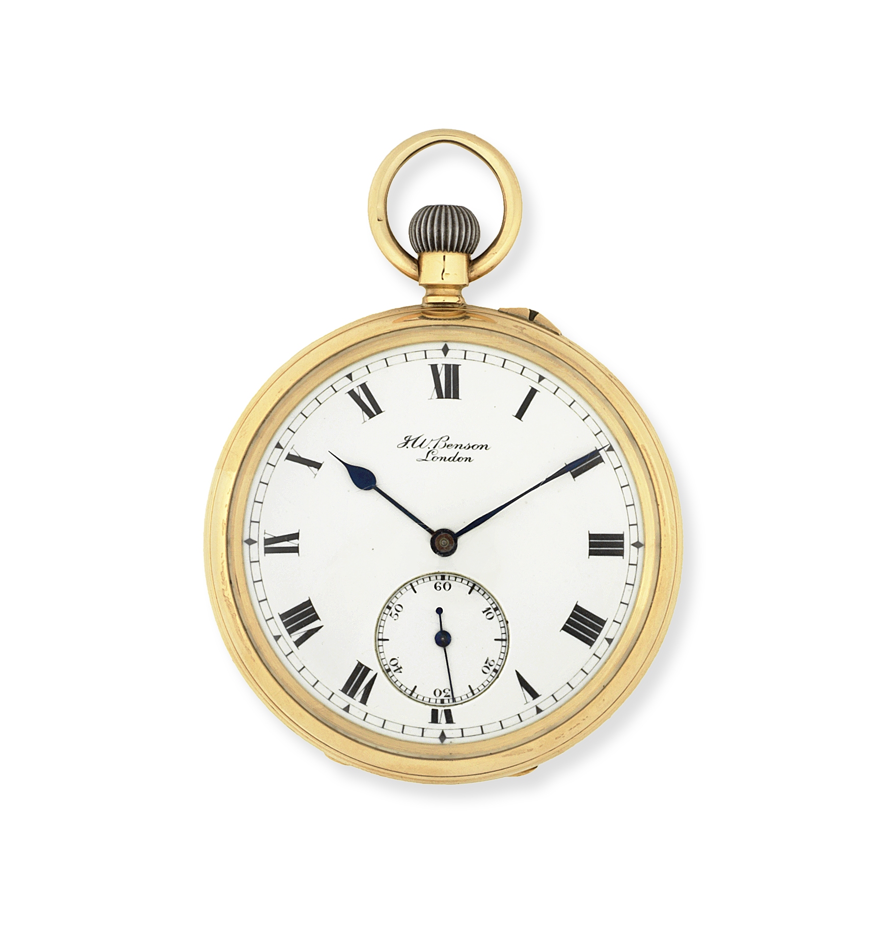 J. W. Benson, 62 & 64 Ludgate Hill, London. An 18K gold keyless wind open face pocket watch Londo...