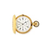 An 18K gold keyless wind full hunter chronograph pocket watch Circa 1900