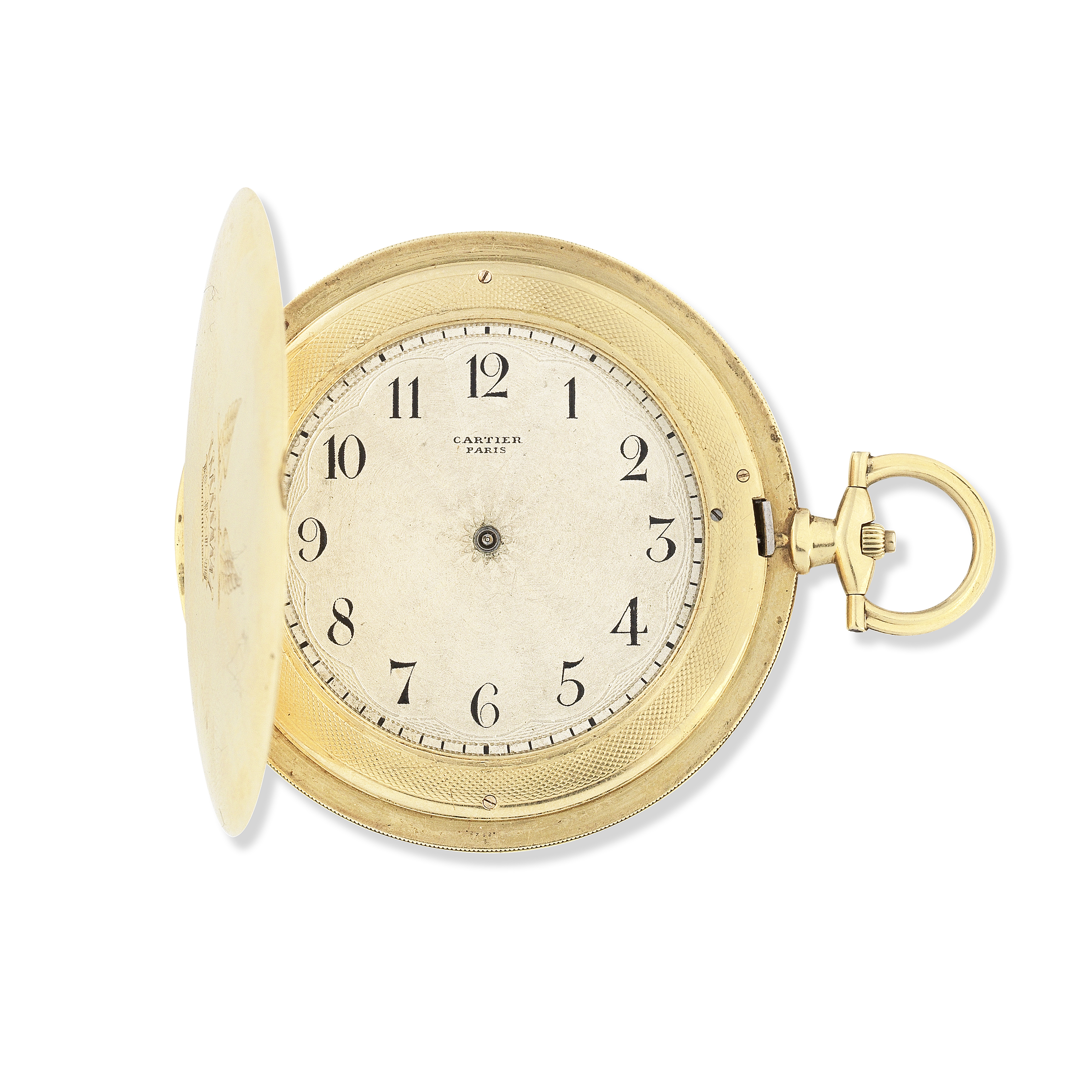 Cartier. An extremely thin 18K gold keyless wind full hunter pocket watch French Hallmarks, Circa...