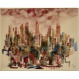 GEORGE GROSZ (1893-1959) Manhattan Sunset, New York 15 1/2 x 19 1/2 in (39.3 x 49.5 cm) (Executed...