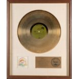 A JERRY GARCIA 'GOLD' SALES AWARD FOR THE GRATEFUL DEAD ALBUM EUROPE '72 1972