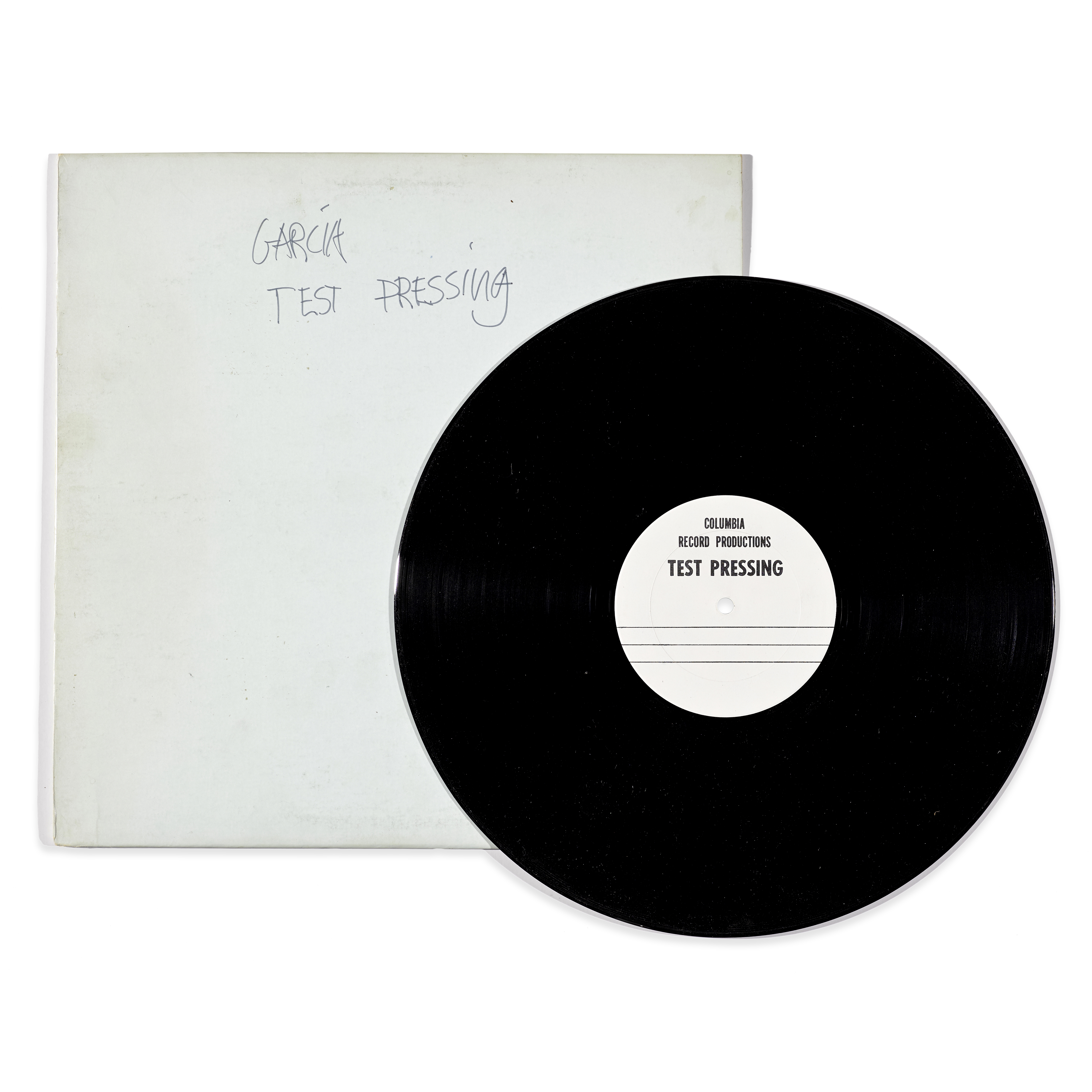 A JERRY GARCIA TEST PRESSING FOR THE ALBUM GARCIA ANNOTATED ON THE COVER WITH A DRAWING IN GARCIA...