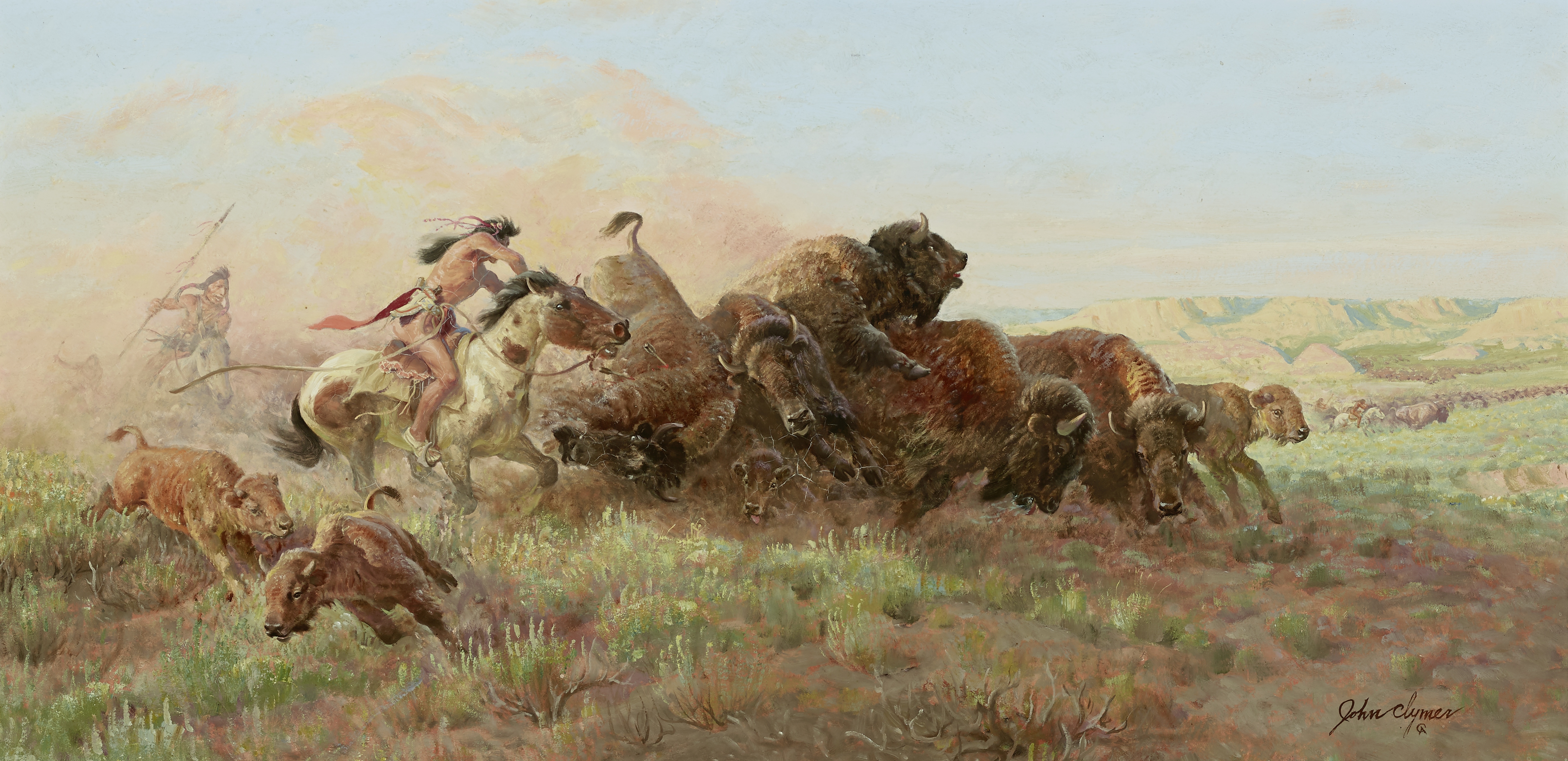 John Ford Clymer (1907-1989) Onslaught 15 x 30in