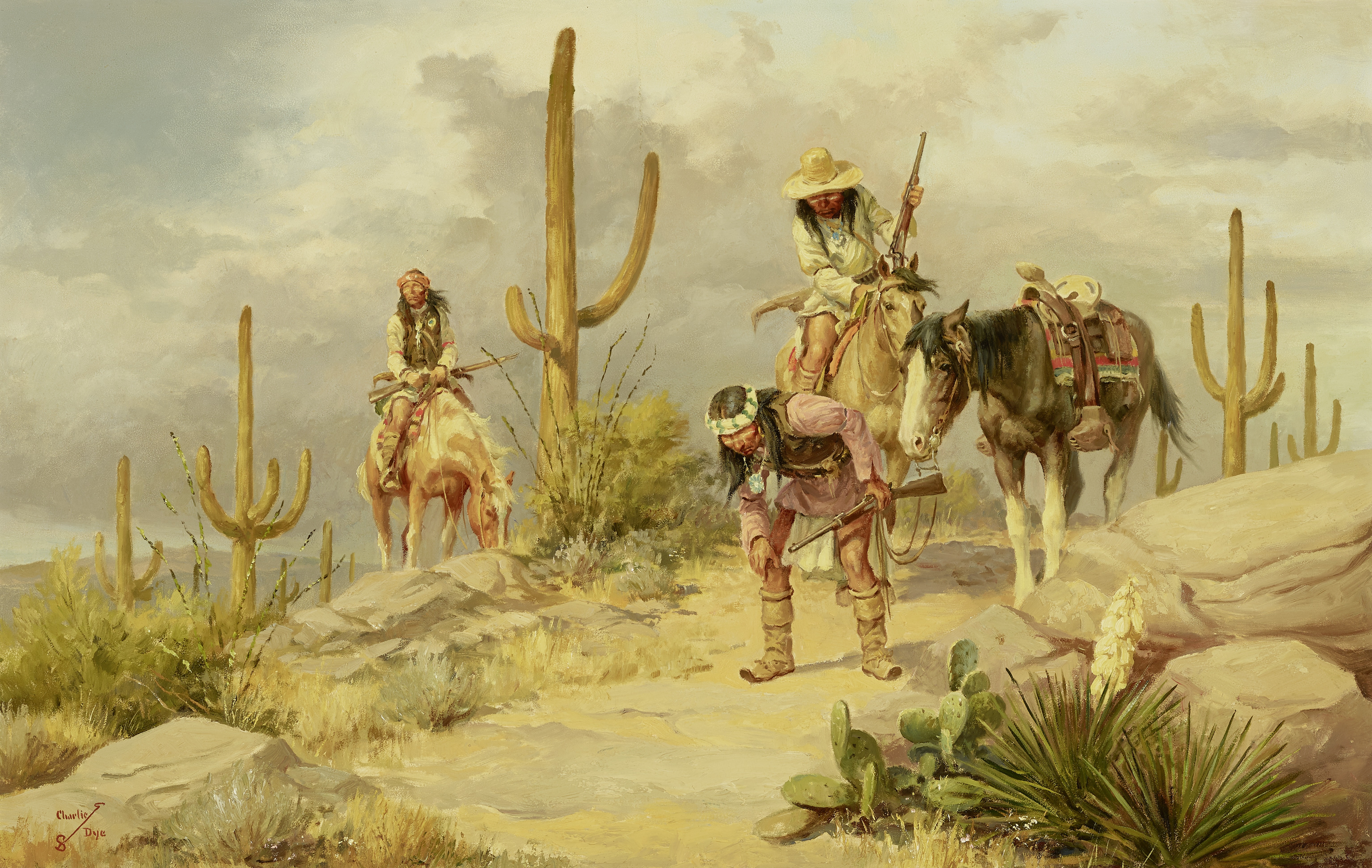 Charlie Dye (1906-1972) Apaches 21 3/4 x 33 3/4in (Painted in 1966.)