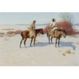 Tom Lovell (1909-1997) Northern and Southern Cheyenne, Almost Strangers 18 x 26in (Painted in 19...