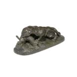 A Patinated Bronze Group of a Feeding Lion and its prey Antoine-Louis Barye (French, 1795-1875), ...