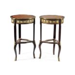 A Pair of Transitional Louis XV/XVi Style gilt and enamel mounted Marquetry Side Tables