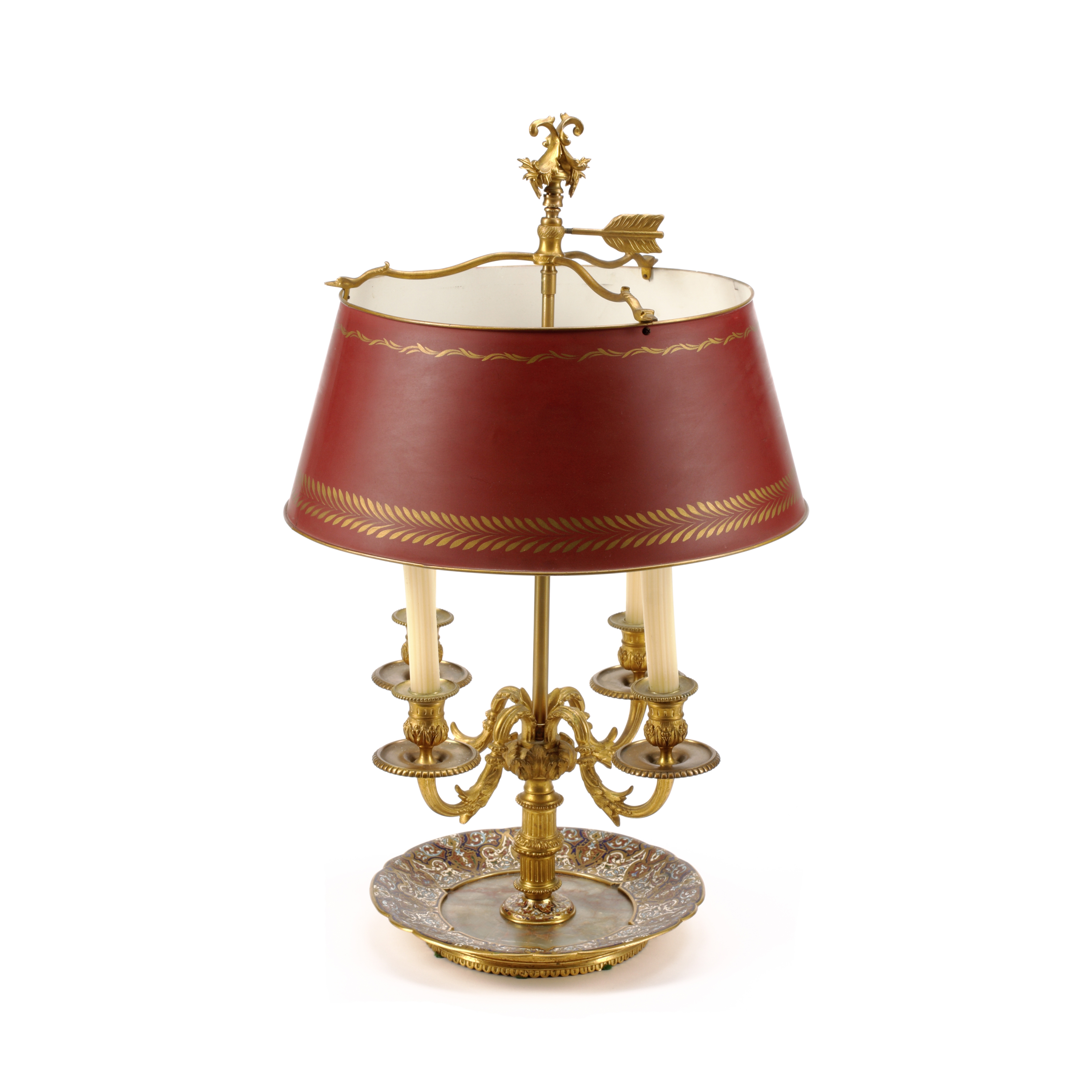 A Louis XV Style Champleve Enamel, Bronze and Tole Boullote lamp 20th century