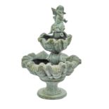 A Baroque style verdigris patinated bronze putto and shell fountain 20th century