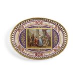 A Vienna style porcelain oval tray depicting Achilles Discovered by Ulysses