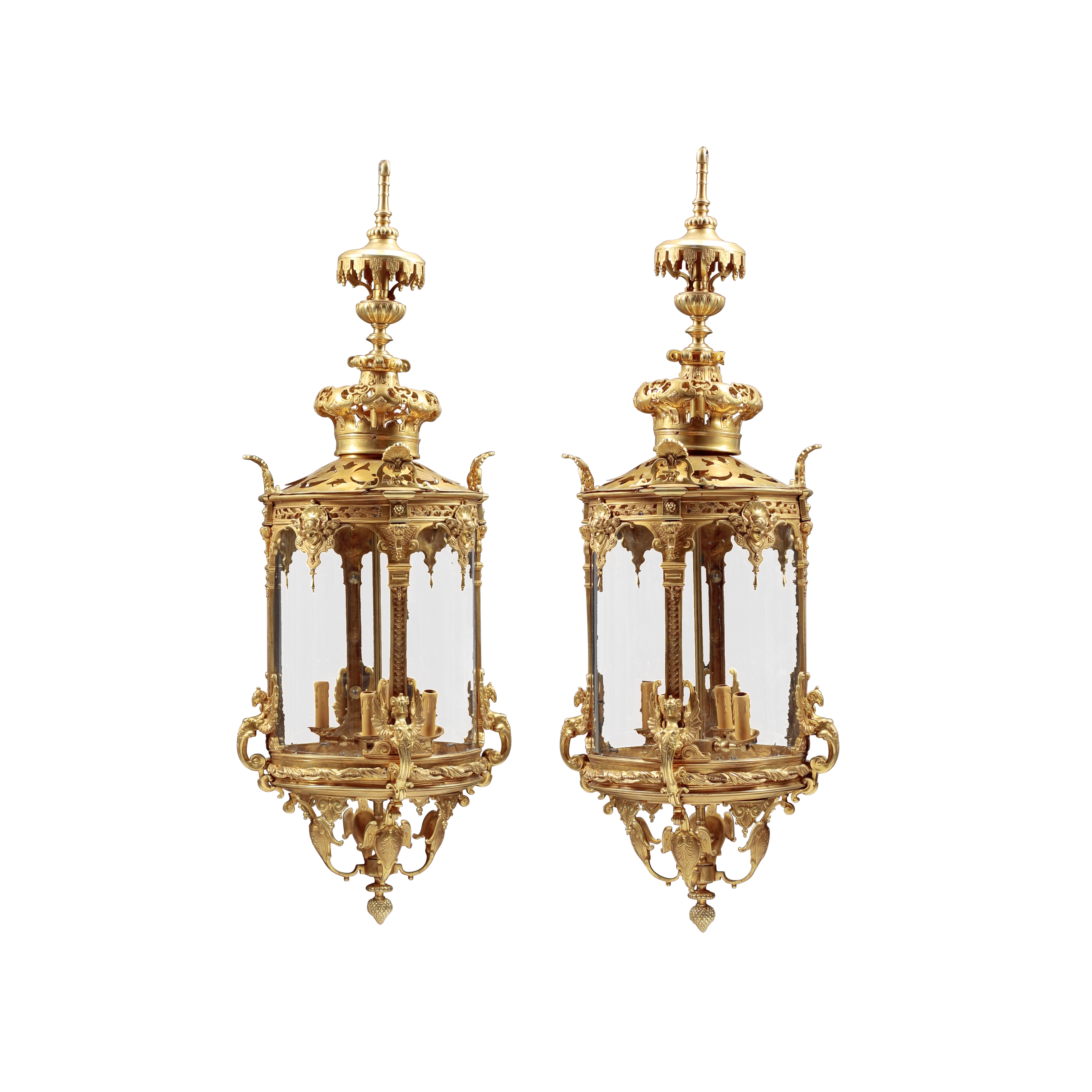 A Pair of baroque Style Gilt Bronze Lanterns