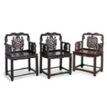 A group of three Chinese hongmu armchairs Republic Period