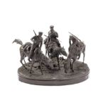 A Large Patinated Bronze Group of Russian Soliders on Horseback Later recast after Evgeni Lancera...