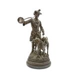 A French Patinated bronze group of a hunter and hounds: Piqueur au Relais After Hippolyte Moreau ...