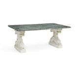 A Baroque style green marble top cast stone dining table 20th century