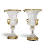 A Pair of large gilt bronze mounted Baccarat glass urns Late 20th/early 21st century