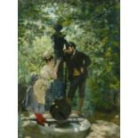 Louis Robert Carrier-Belleuse (French, 1848-1913) A rendezvous at the well 13 7/8 x 10 5/8in (35....