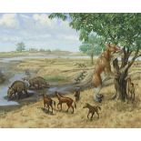 Michael Rothman (20th/21st Century) Miocene Era habitat group 16 x 18in (40.6 x 45.7cm)