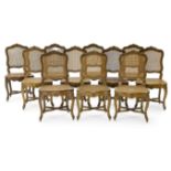 A Set of Eleven Louis XV Style Caned Walnut Dining CHairs Mid 19th century