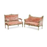 Two Louis XVI Style Carved and Painted Wood Settees 19th century