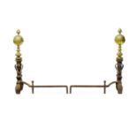 A pair of Baroque style Brass Andirons Late 19th century